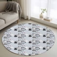 thumbnail image 1 of Round Area Rug 4ft, Happy Easter Cartoon Rabbit Sketch Non-Shedding Washable Area Rug, Cute Bunny Hearts on Blue Non Slip Low-Profile Circle Rugs for Living Room, Bedroom Dining Room, 1 of 9