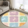 thumbnail image 1 of Round Area Rug 4ft, Happy Easter Cute Rabbit Silhouette Non-Shedding Washable Area Rug, Bunny Colorful Checker Non Slip Low-Profile Circle Rugs for Living Room, Bedroom Dining Room, 1 of 9
