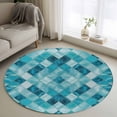 thumbnail image 1 of Round Area Rug 4ft,Modern Teal Blue Diamond Washable Carpet Non-Slip Runner Accent Rugs Indoor Floor Mat for Bedroom Living Room Decor,Geometric Line Buffalo Plaid, 1 of 9