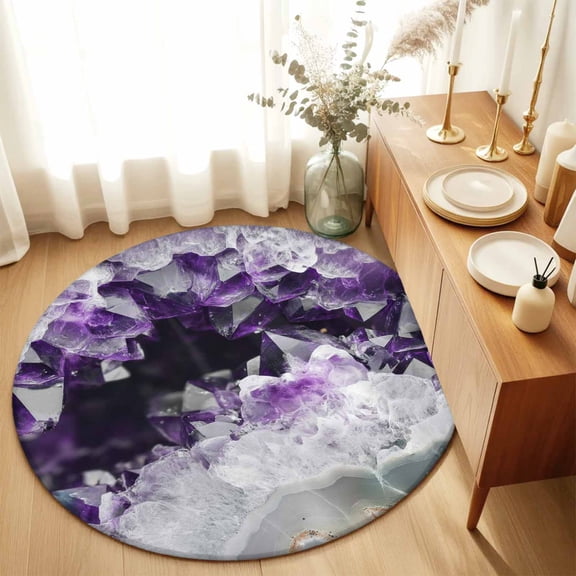 Round Area Rug 4ft,Natural Wild Crystal Agate Stone Living Room Rug Non-Slip Washable Circle Rugs Pad,Abstract Modern Marble Texture Soft Floor Carpet for Bedroom Dining Room