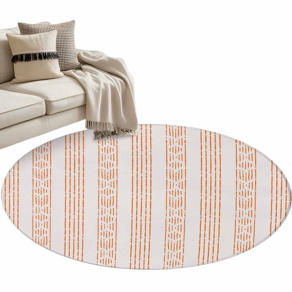 Round Area Rug 4ft Orange Boho Floor Carpets Indoor Floor Area Mat Stain-Proof Mat Circle Rugs for Living Room Dining Room Kitchen Bedroom, Tribe Bohemian Stripes Sofa Throw Carpet