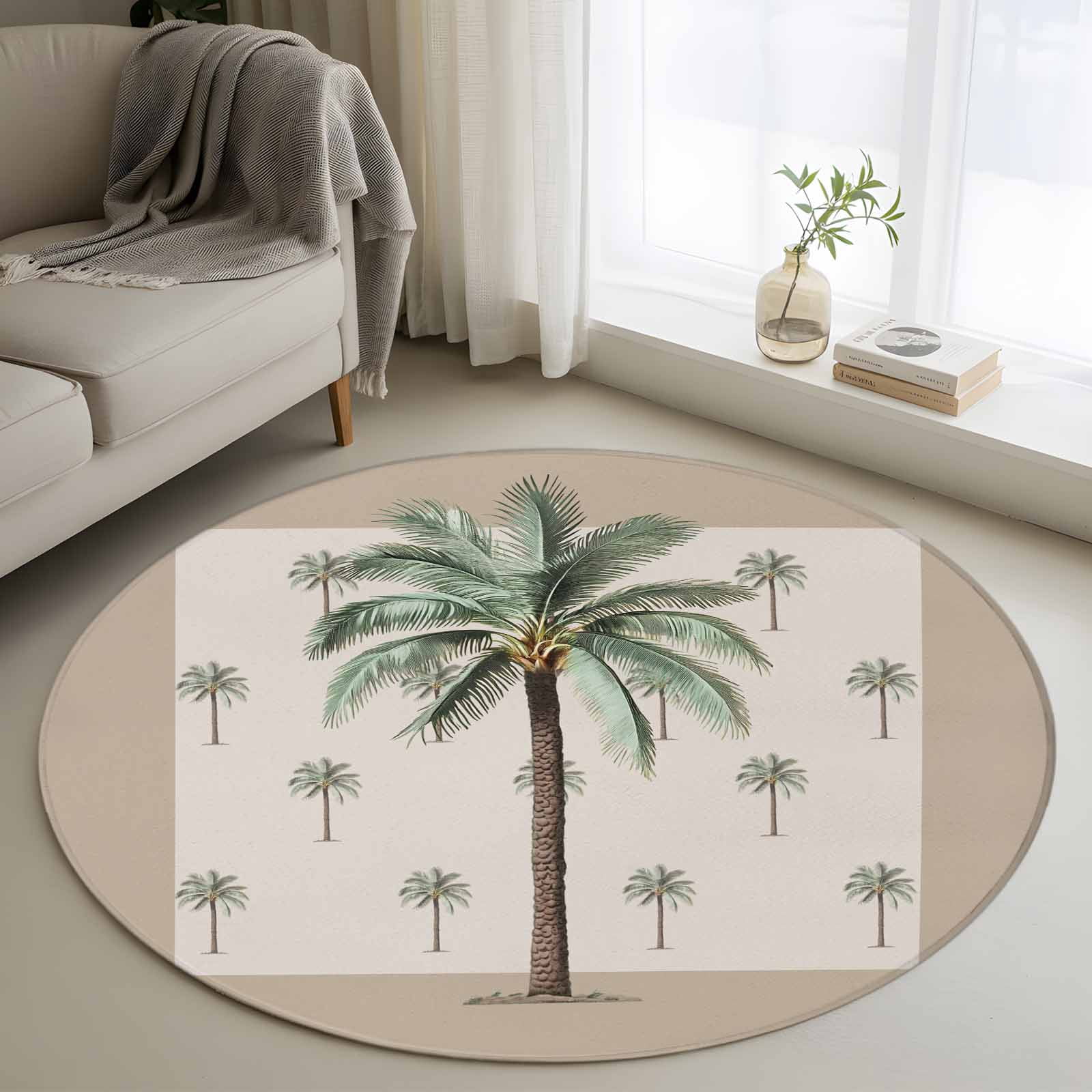Round Area Rug 4ft, Palm Trees Non-slip Area Rugs for Living Room ...