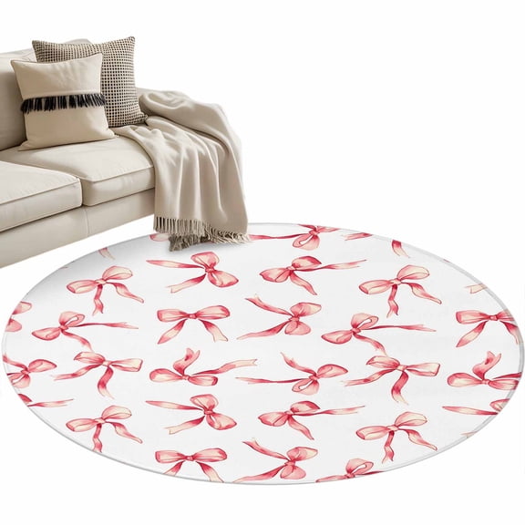 Round Area Rug 4ft Pink Bow Ties Floor Carpets Indoor Floor Area Mat Stain-Proof Mat Circle Rugs for Living Room Dining Room Kitchen Bedroom, Cute Sofa Throw Carpet