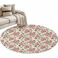 thumbnail image 1 of Round Area Rug 4ft Pink Rose Floor Carpets Indoor Floor Area Mat Stain-Proof Mat Circle Rugs for Living Room Dining Room Kitchen Bedroom, Flower Leaves Plant Beige Sofa Throw Carpet, 1 of 9