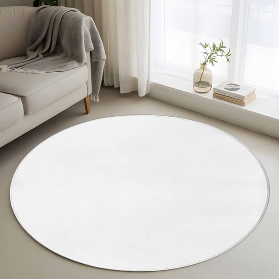 Round Area Rug 4ft Pure White Area Rugs Washable Low Pile Floor Carpet for Bedroom, Minimalist Solid Color Non Slip Soft Rugs for Living Room Entryway Dining Room