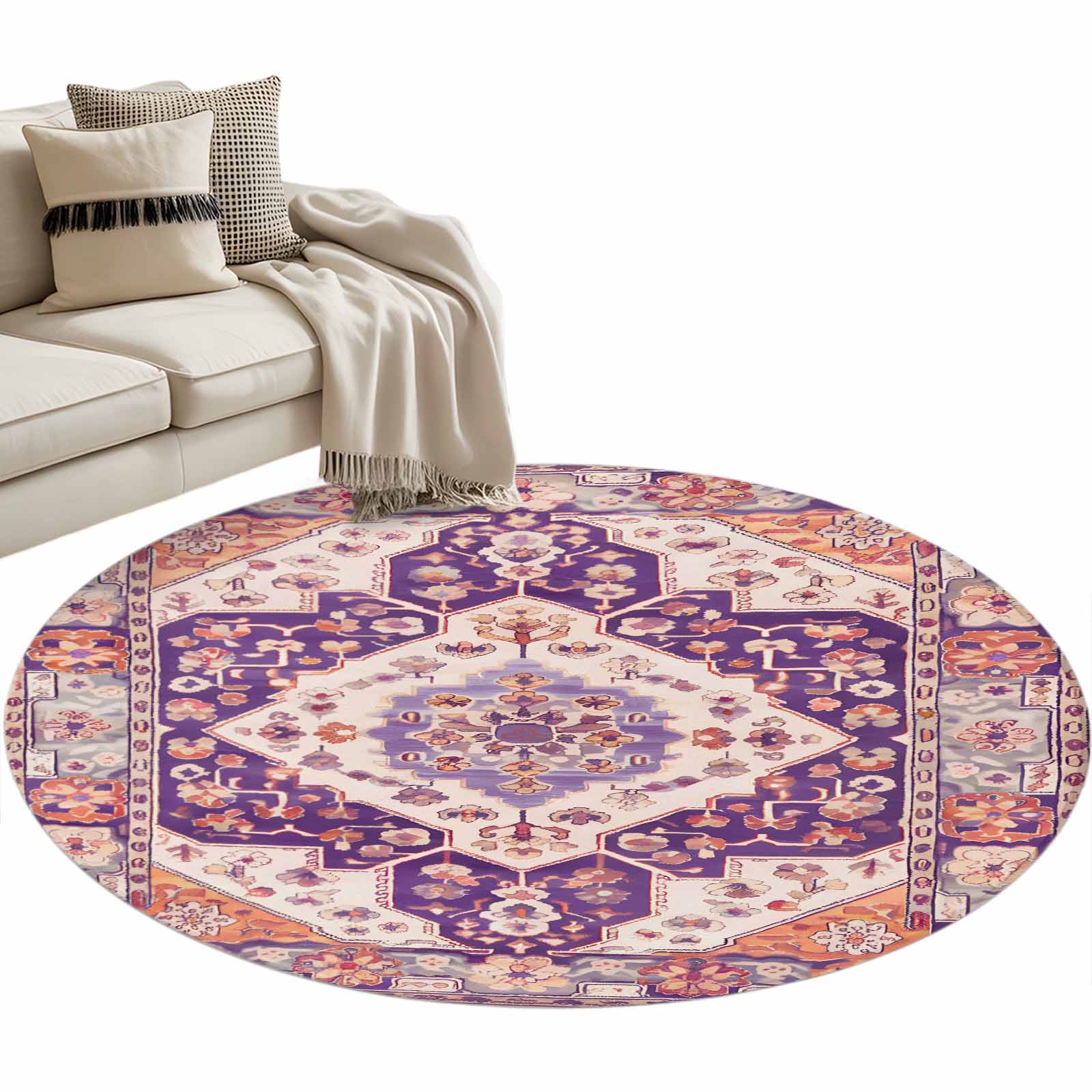 Purple Roung Rug Round Area Rug 4ft Purple Bohemian Floor Carpets Indoor Floor Area Mat ...