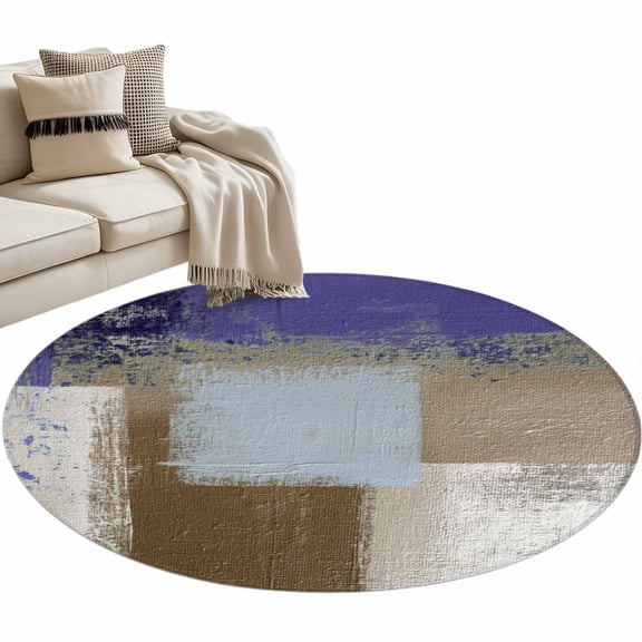 Round Area Rug 4ft Purple Brown Abstract Painting Floor Carpets Indoor Floor Area Mat Stain-Proof Mat Circle Rugs for Living Room Dining Room Kitchen Bedroom, Modern Art Paint Sofa Throw Carpet