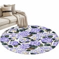 thumbnail image 1 of Round Area Rug 4ft Purple Hydrangea Floral Floor Carpets Indoor Floor Area Mat Stain-Proof Mat Circle Rugs for Living Room Dining Room Kitchen Bedroom, Watercolor Flowers Sofa Throw Carpet, 1 of 9