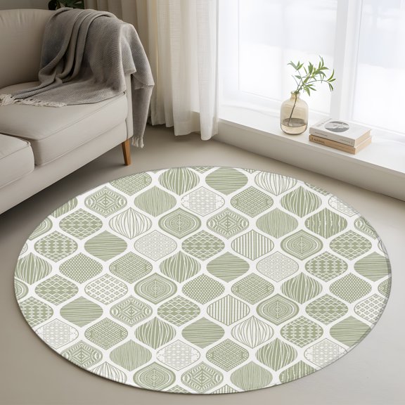 Round Area Rug 4ft Sage Green Bohemian Geometric Area Rugs Washable Low Pile Floor Carpet for Bedroom, Abstract Moroccan Pattern Non Slip Soft Rugs for Living Room Entryway Dining Room