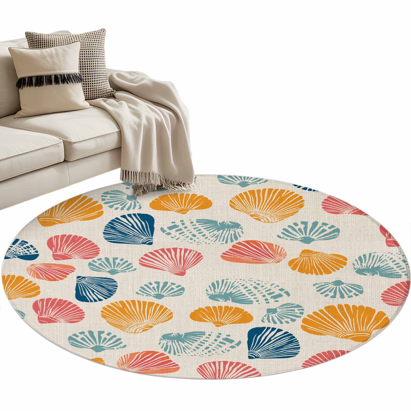 Round Area Rug 4ft Shell Floor Carpets Indoor Floor Area Mat Stain ...