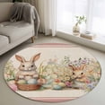 thumbnail image 1 of Round Area Rug 4ft, Spring Floral Eater Bunny Non-slip Area Rugs for Living Room/Bedroom/Bathroom/Kitchen, Colorful Eggs Rustic Red Washable Throw Floor Mat Indoor Outdoor Entrance Doormat, 1 of 9