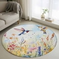 thumbnail image 1 of Round Area Rug 4ft, Spring Hummingbird Floral Non-slip Area Rugs for Living Room/Bedroom/Bathroom/Kitchen, Farmhouse Flower Botanical Washable Throw Floor Mat Indoor Outdoor Entrance Doormat, 1 of 9