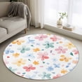 thumbnail image 1 of Round Area Rug 4ft, Spring Watercolor Pink Blue Flowers Non-Shedding Washable Area Rug, Floral Non Slip Low-Profile Circle Rugs for Living Room, Bedroom Dining Room, 1 of 9