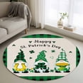thumbnail image 1 of Round Area Rug 4ft, St. Patrick Clovers Leaf Dwarfs Coin Non-Shedding Washable Area Rug, Retro Farm Linen Plaid Non Slip Low-Profile Circle Rugs for Living Room, Bedroom Dining Room, 1 of 9