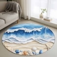 thumbnail image 1 of Round Area Rug 4ft, Summer Beach Starfish Shell Non-Shedding Washable Area Rug, Blue Ocean Abstract Style Non Slip Low-Profile Circle Rugs for Living Room, Bedroom Dining Room, 1 of 9