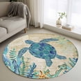 thumbnail image 1 of Round Area Rug 4ft,Summer Sea Turtle Washable Carpet Non-Slip Runner Accent Rugs Indoor Floor Mat for Bedroom Living Room Decor,Vintage Anchor Starfish on Letter, 1 of 9