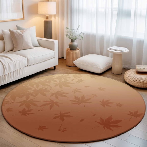 Round Area Rug - 4ft Thanksgiving Maple Leaves Silhouette Non Slip Washable Circle Carpet Soft Large Floor Rugs for Living Room Bedroom Nursery Office