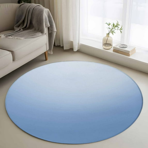 Round Area Rug 4ft,Watercolor Blue Gradient Washable Carpet Non-Slip Runner Accent Rugs Indoor Floor Mat for Bedroom Living Room Decor,Minimalist Style
