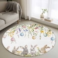 thumbnail image 1 of Round Area Rug 4ft, Watercolor Easter Egg Rabbit on White Non-Shedding Washable Area Rug, Spring Flower Leaf Non Slip Low-Profile Circle Rugs for Living Room, Bedroom Dining Room, 1 of 9