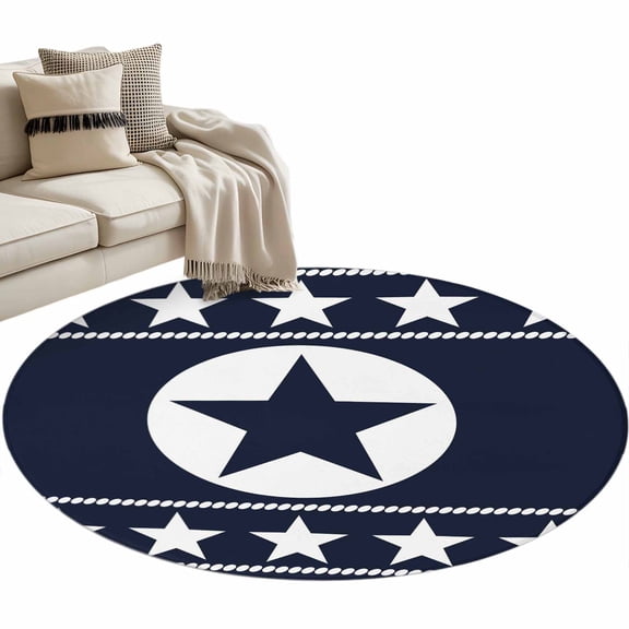 Round Area Rug 4ft Western Texas Star Retro Floor Carpets Indoor Floor Area Mat Stain-Proof Mat Circle Rugs for Living Room Dining Room Kitchen Bedroom, Tribal Navy Blue Sofa Throw Carpet