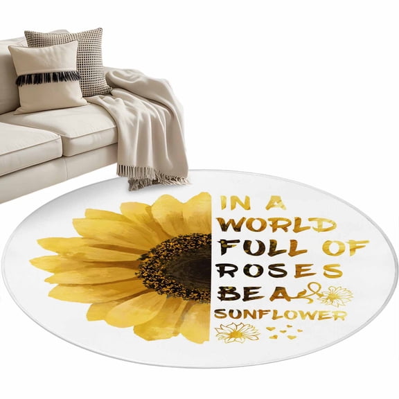 Round Area Rug 4ft Yellow Sunflower Floor Carpets Indoor Floor Area Mat Stain-Proof Mat Circle Rugs for Living Room Dining Room Kitchen Bedroom, You Are My Only Sunshine Sofa Throw Carpet