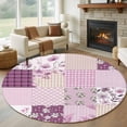 thumbnail image 1 of Round Area Rug 5 Ft, Boho Purple Flowers Washable Non-Slip Circle Carpet for Living Room/Bedroom, Spring Floral Botanical Patchwork Vintage Low-Profile Runner Mats Collection Rugs for Indoor, 1 of 8