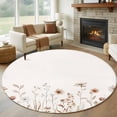 thumbnail image 1 of Round Area Rug 5 Ft, Brown Red Spring Floral Washable Non-Slip Circle Carpet for Living Room/Bedroom, Botanical Summer Flowers Elegant Low-Profile Runner Mats Collection Rugs for Indoor, 1 of 8