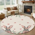 thumbnail image 1 of Round Area Rug 5 Ft, Bunny Easter Washable Non-Slip Circle Carpet for Living Room/Bedroom, Spring Floral Eucalyptus Leaves Rustic Low-Profile Runner Mats Collection Rugs for Indoor, 1 of 8