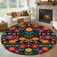 thumbnail image 1 of Round Area Rug 5 Ft, Colorful Mexico Washable Non-Slip Circle Carpet for Living Room/Bedroom, Modern Abstract Flowers Leaf Orange Green Low-Profile Runner Mats Collection Rugs for Indoor, 1 of 7