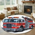 thumbnail image 1 of Round Area Rug 5 Ft, Fire Trucks Washable Non-Slip Circle Carpet for Living Room/Bedroom, Modern Cartoons Vehicles Low-Profile Runner Mats Collection Rugs for Indoor, 1 of 7