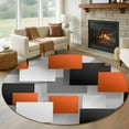 thumbnail image 1 of Round Area Rug 5 Ft, Orange Gray Black Washable Non-Slip Circle Carpet for Living Room/Bedroom, Modern Abstract Geometric Plaid Low-Profile Runner Mats Collection Rugs for Indoor, 1 of 7