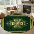 thumbnail image 1 of Round Area Rug 5 Ft, Saint Patrick's Day Washable Non-Slip Circle Carpet for Living Room/Bedroom, Boho Green Golden Leaves Ethnic Motifs Low-Profile Runner Mats Collection Rugs for Indoor, 1 of 7