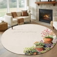thumbnail image 1 of Round Area Rug 5 Ft, Spring Flowers Washable Non-Slip Circle Carpet for Living Room/Bedroom, Botanical Blossom Floral Pot Plants Low-Profile Runner Mats Collection Rugs for Indoor, 1 of 8