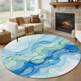 thumbnail image 1 of Round Area Rug 5 Ft, Turquoise Blue Marble Washable Non-Slip Circle Carpet for Living Room/Bedroom, Abstract Art Modern Fluid Marble Low-Profile Runner Mats Collection Rugs for Indoor, 1 of 7