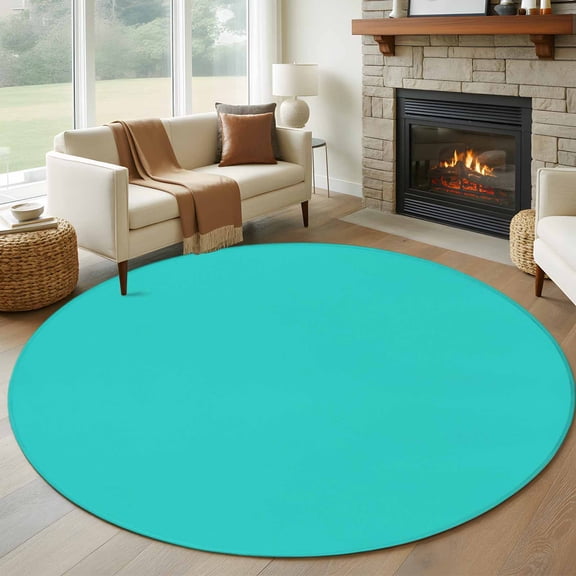 Round Area Rug 5 Ft, Turquoise Non Slip Area Rugs for Living Room, Modern Pure Turquoise Washable Low Pile Circle Throw Carpet for Indoor Dining Room Bedroom Nursery Decor
