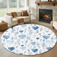 thumbnail image 1 of Round Area Rug 5 Ft, Valentine's Day Blue Washable Non-Slip Circle Carpet for Living Room/Bedroom, Spring Love Leaves Botanical Low-Profile Runner Mats Collection Rugs for Indoor, 1 of 8
