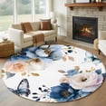 thumbnail image 1 of Round Area Rug 5 Ft, Vintage Blue Floral Washable Non-Slip Circle Carpet for Living Room/Bedroom, Farmhouse Watercolor Flower Butterflies Low-Profile Runner Mats Collection Rugs for Indoor, 1 of 8