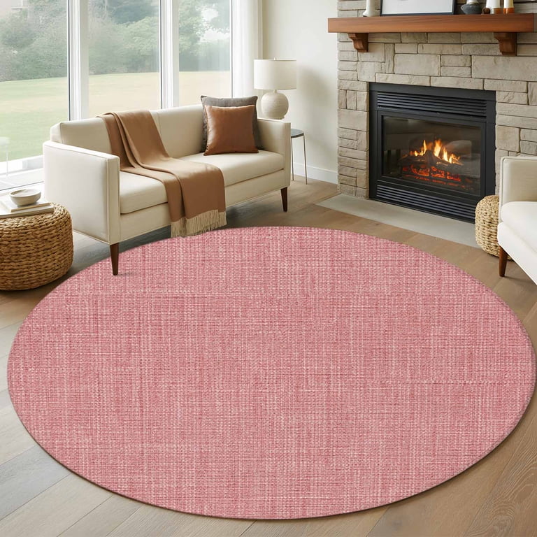 Round Area Rug 5 Ft, Vintage Peach Pink Washable Non-Slip Circle