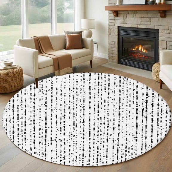Round Area Rug 5ft Abstract Black Polka Dot Area Rugs Washable Low Pile Floor Carpet for Bedroom, Minimalist Dotted Pattern Non Slip Soft Rugs for Living Room Entryway Dining Room