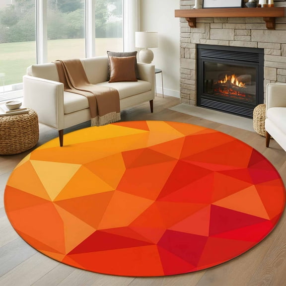 Round Area Rug 5ft Abstract Geometric Mosaic Triangular Shapes Area Rugs Washable Low Pile Floor Carpet for Bedroom, Orange Burnt Non Slip Soft Rugs for Living Room Entryway Dining Room