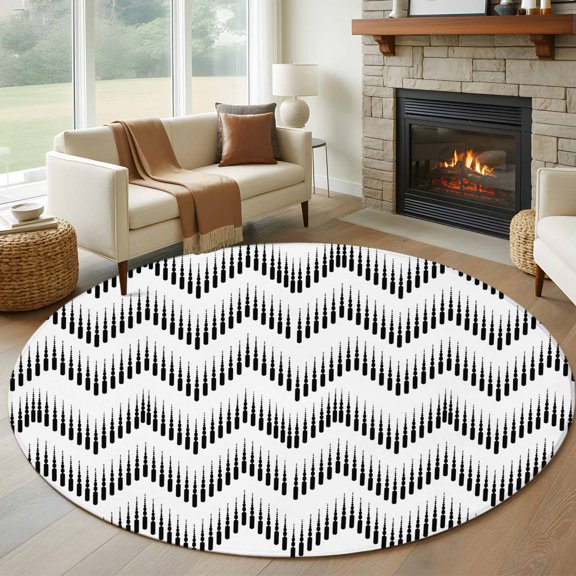 Round Area Rug 5ft Abstract Halftone Zigzag Area Rugs Washable Low Pile Floor Carpet for Bedroom, Minimalist Geometric Art Non Slip Soft Rugs for Living Room Entryway Dining Room