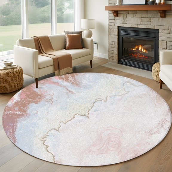Round Area Rug 5ft Abstract Marble Stone Texture Area Rugs Washable Low Pile Floor Carpet for Bedroom, Modern Gradient Art Natural Agate Non Slip Soft Rugs for Living Room Entryway Dining Room
