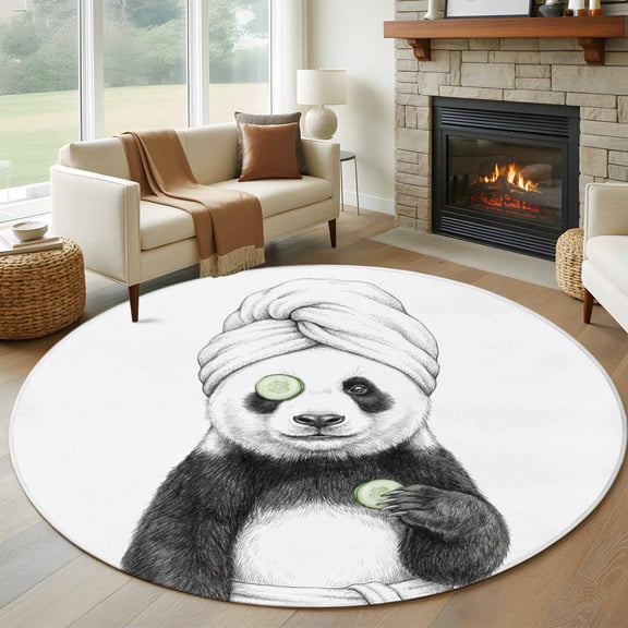 Round Area Rug 5ft, Cute Panda Bath Wrap SPA Non-Slip Non-Shedding Floor Mat, Funny Animal Art Washable Sturdy Carpet for Living Room Bedroom Home Decor