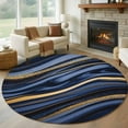 thumbnail image 1 of Round Area Rug 5ft,Dark Blue Marble Gold Stripe Washable Carpet Non-Slip Runner Accent Rugs Indoor Floor Mat for Bedroom Living Room Decor,Modern Abstract Geometric, 1 of 9