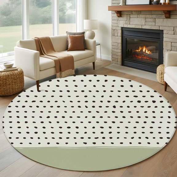 Round Area Rug 5ft Farmhouse Irregular Polka Dot Area Rugs Washable Low Pile Floor Carpet for Bedroom, Abstract Dotted Sage Green Non Slip Soft Rugs for Living Room Entryway Dining Room