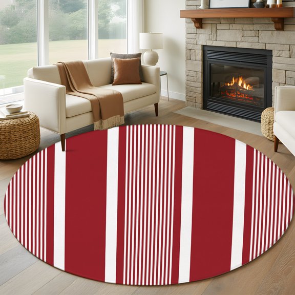 Round Area Rug 5ft Gradient Red Stripes Line Area Rugs Washable Low Pile Floor Carpet for Bedroom, Modern Minimalist Striped Non Slip Soft Rugs for Living Room Entryway Dining Room