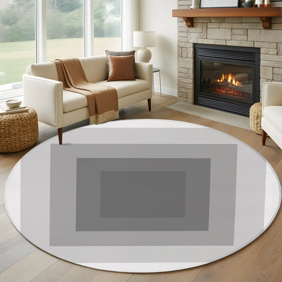 Round Area Rug 5ft Gray Gradient Color Block Area Rugs Washable Low Pile Floor Carpet for Bedroom, Square Minimalist Style Non Slip Soft Rugs for Living Room Entryway Dining Room