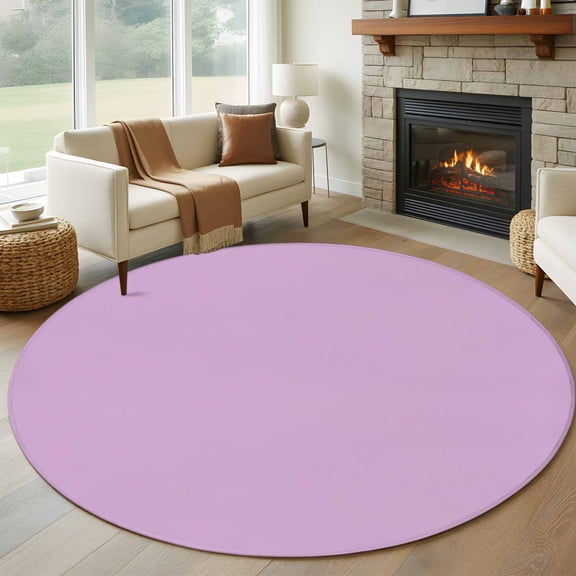 Round Area Rug 5ft Lavender Circle Kitchen Mats Non-Slip Solid Purple Color Washable Round Carpet for Kitchen Living Room Bedroom Home Decor