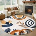 thumbnail image 1 of Round Area Rug 5ft Mid Century Abstract Geometric Area Rugs Washable Low Pile Floor Carpet for Bedroom, Boho Leaves Nordic Arch Sun Non Slip Soft Rugs for Living Room Entryway Dining Room, 1 of 9
