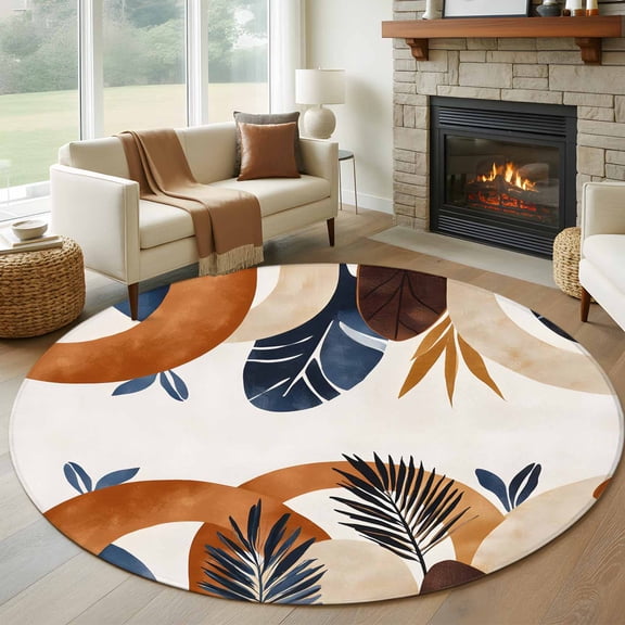 Round Area Rug - 5ft Words on Linen Non Slip Washable Circle Carpet ...